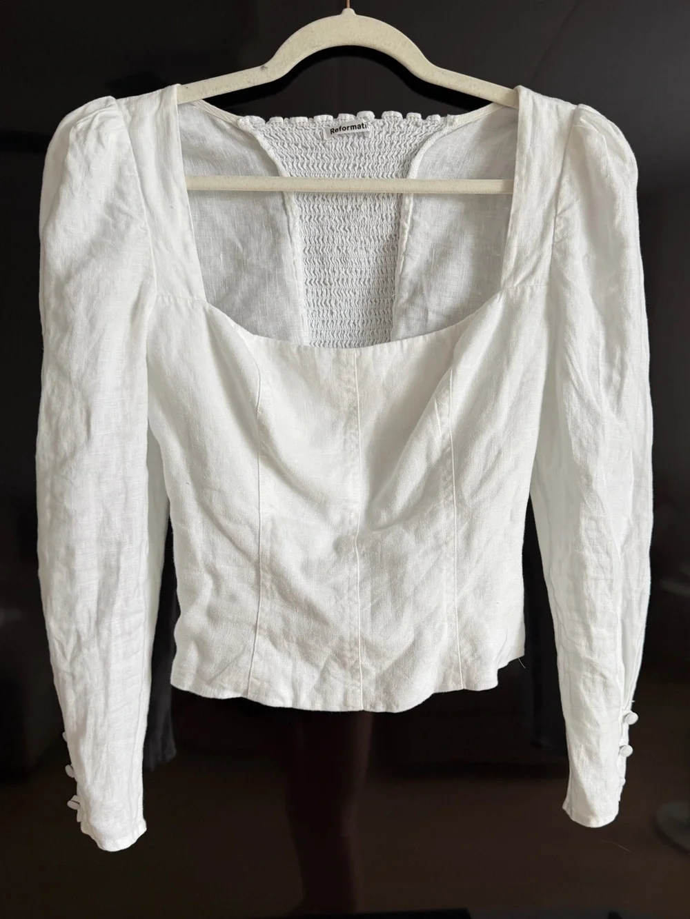 REFORMATION Fillmore Top White | square neck, puff sleeved tops |